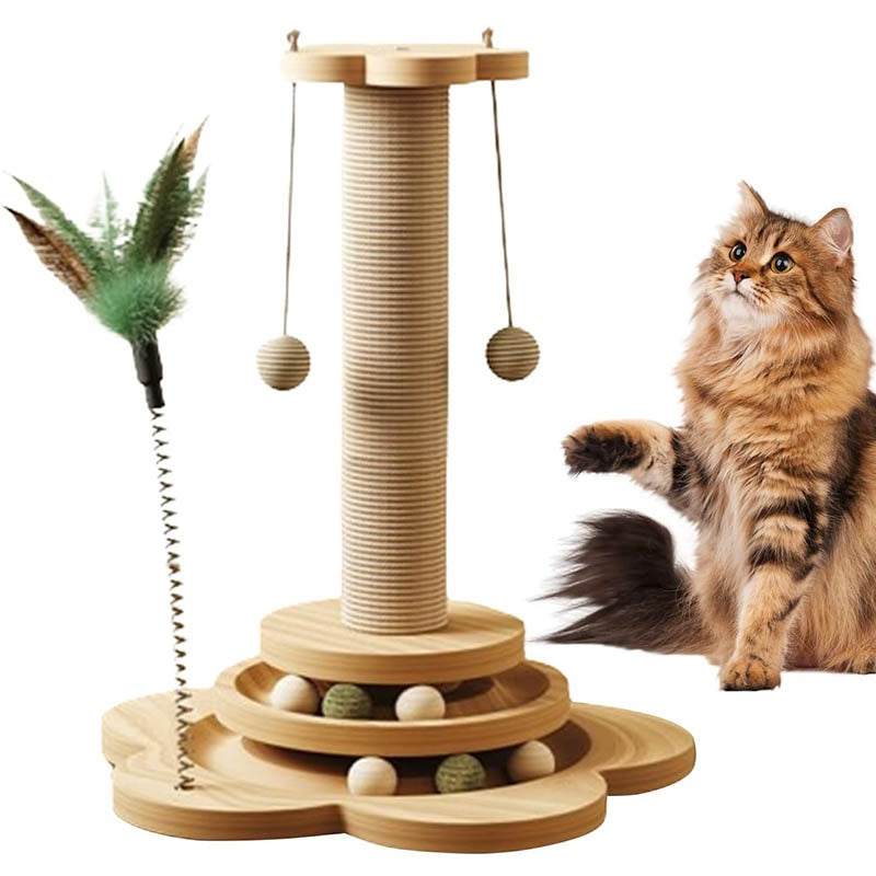 Interactive Wood & Sisal Cat Turntable Scratching Post