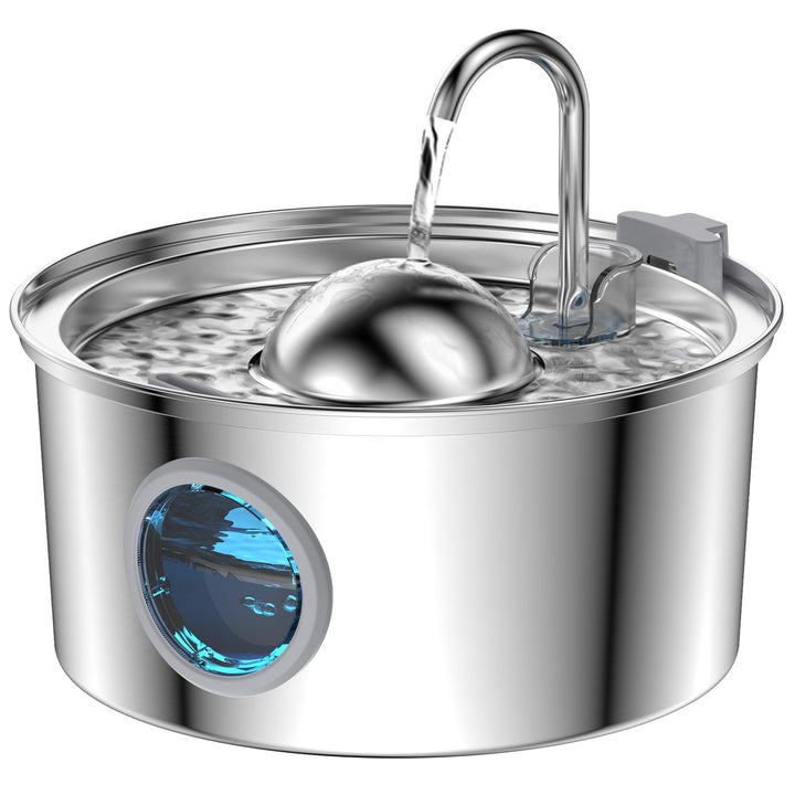 Stainless Steel Cat Water Fountain with Window, 3.2L