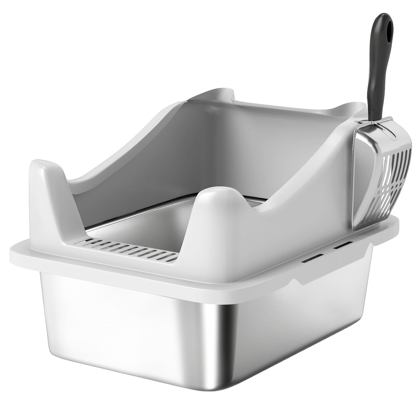 Stainless Steel Cat Litter Box with High Sides & Scoop