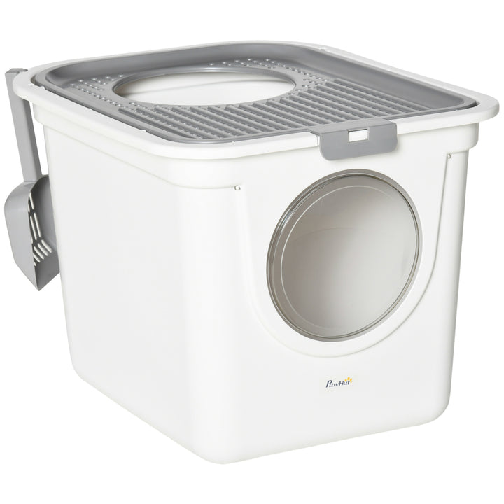 Enclosed Cat Litter Box with Front Door and Top Exit