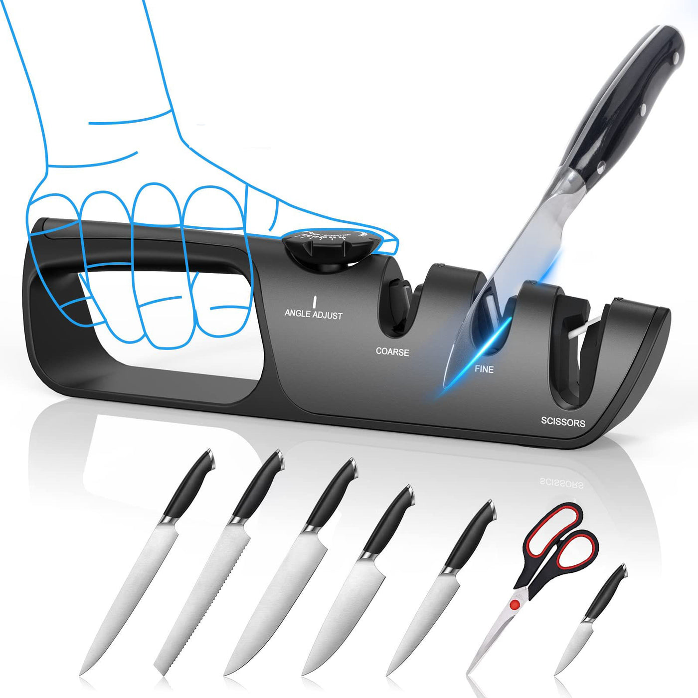 Support pan European shipping--Knife Sharpener 5 In 1 Adjustable Angle Kitchen Grinding Machine Professional Knife Scissors Sharpening Tools Home Kitchen Knife