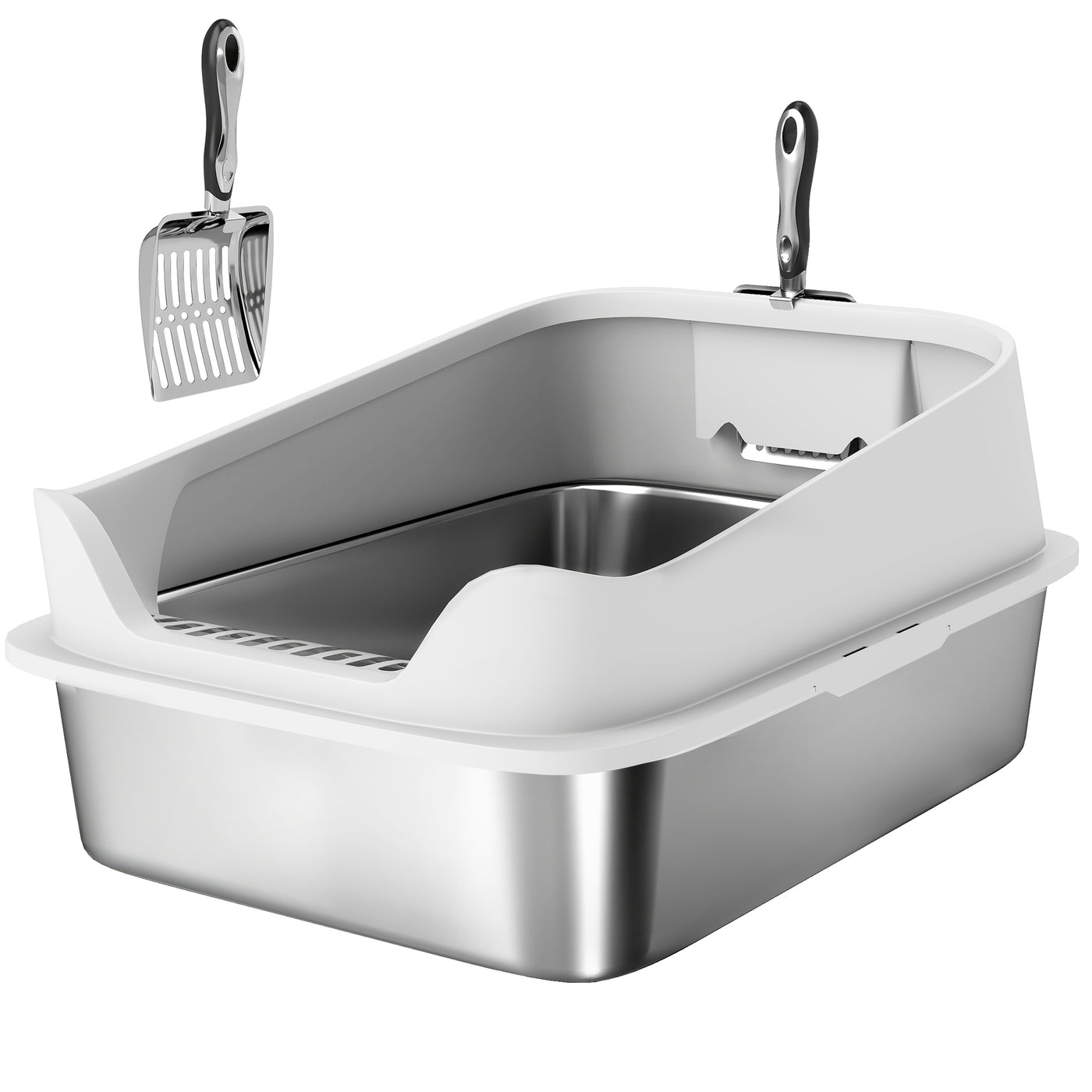 PawHut XL Stainless Steel Cat Litter Box with High Sides