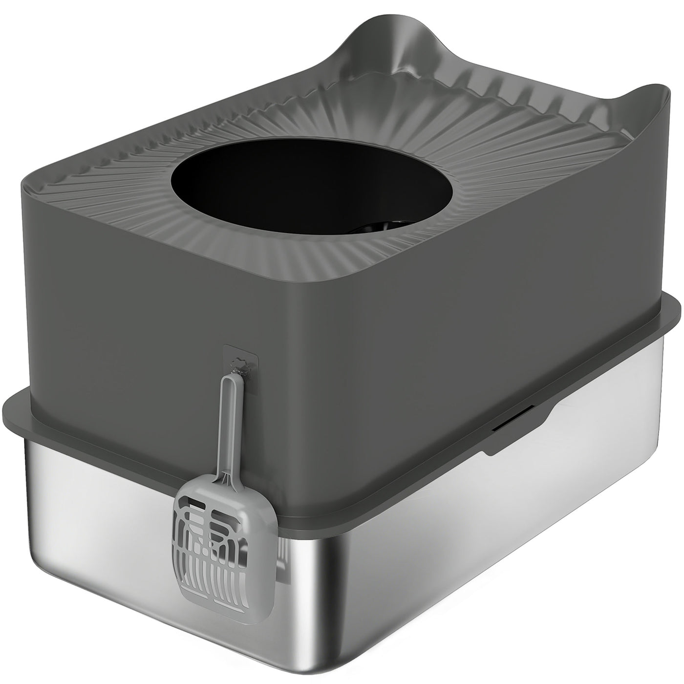 PawHut Stainless Steel Cat Litter Tray, Extra Large Enclosed