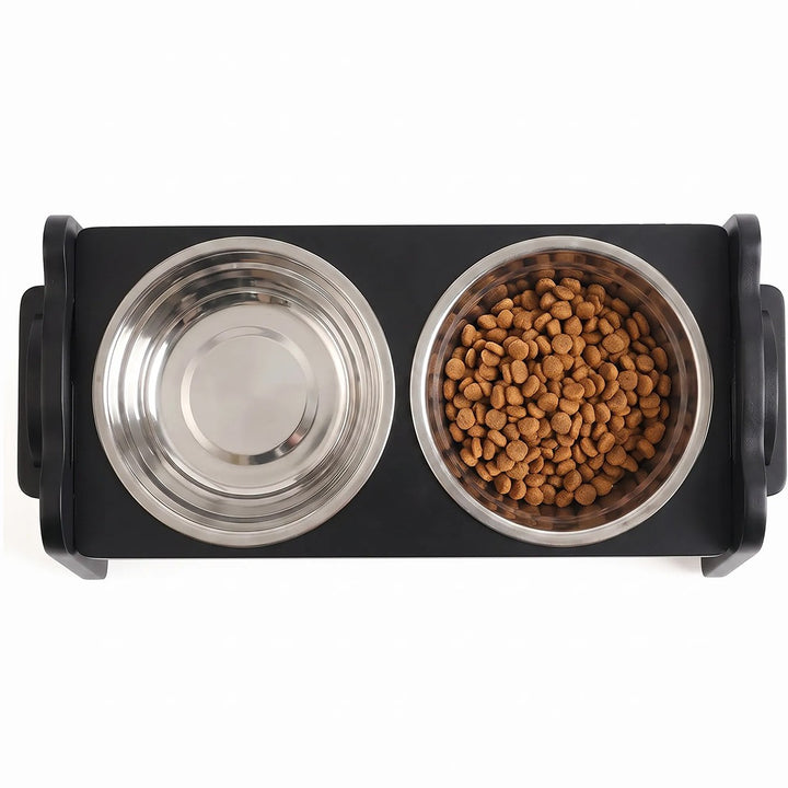 Adjustable Raised Feeding Stand with Two Stainless Steel Bowls