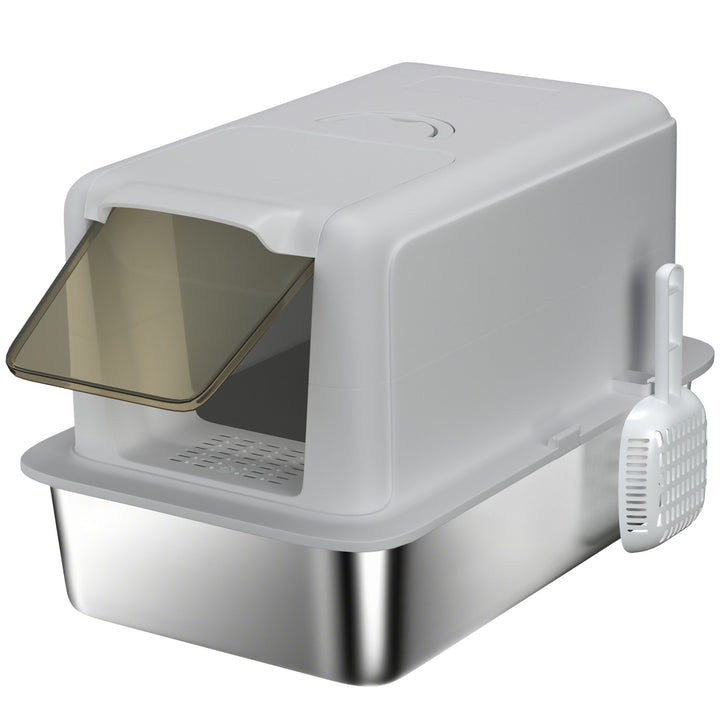 Stainless Steel Cat Litter Box with Removable Lid & Scoop