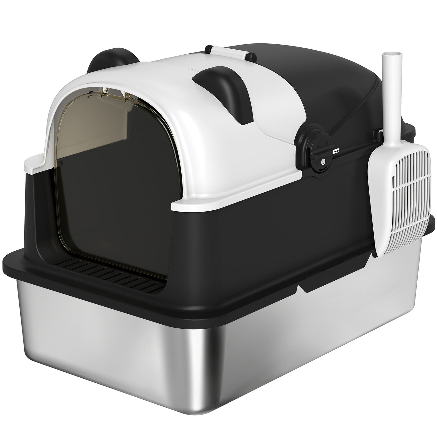 PawHut Panda XL Stainless Steel Enclosed Cat Litter Box