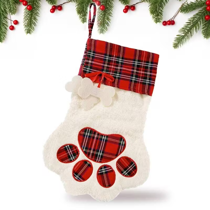Large Red Plaid Christmas Stocking for Dogs