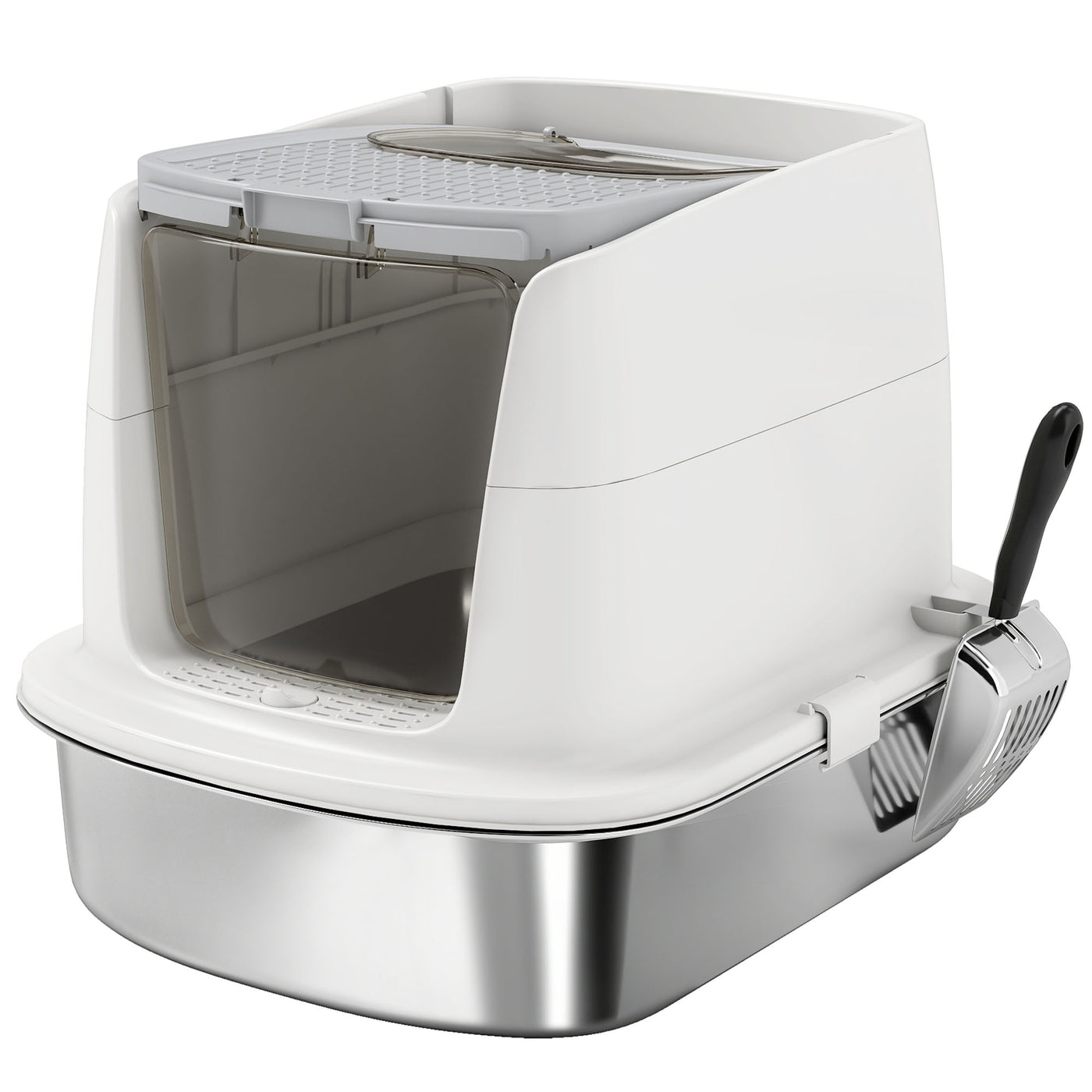 Large Stainless Steel Enclosed Cat Litter Box with Scoop