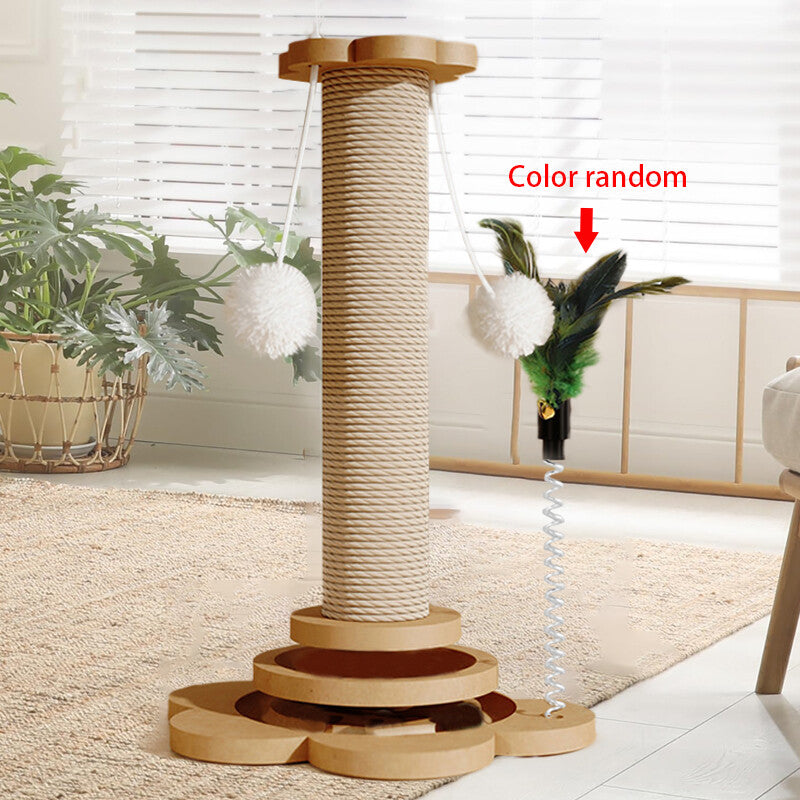 Natural Sisal Cat Scratching Post with Interactive Toys