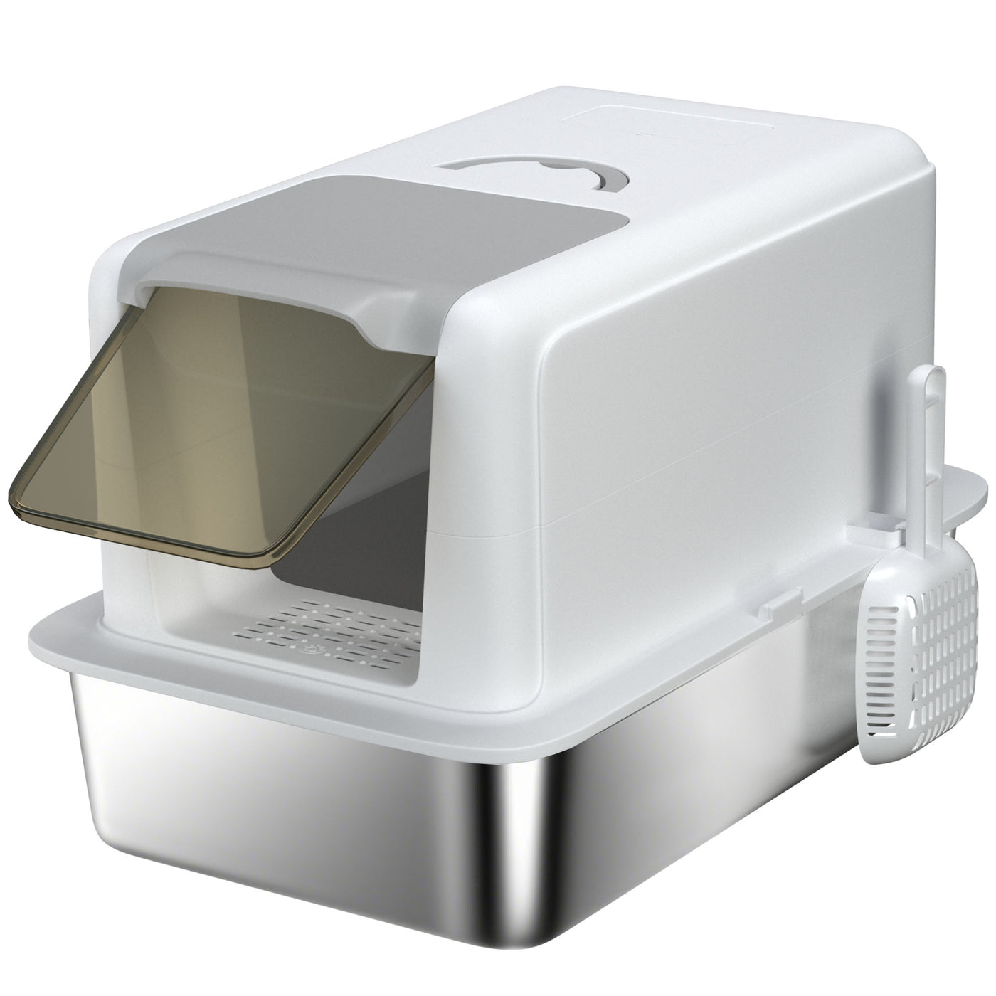 PawHut Stainless Steel Cat Litter Box with Lid & Scoop